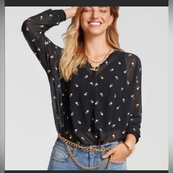 CAbi Sheer Black Floral Embroidered Blouse Top Style 5338 Women’s Size S… - Picture 1 of 13